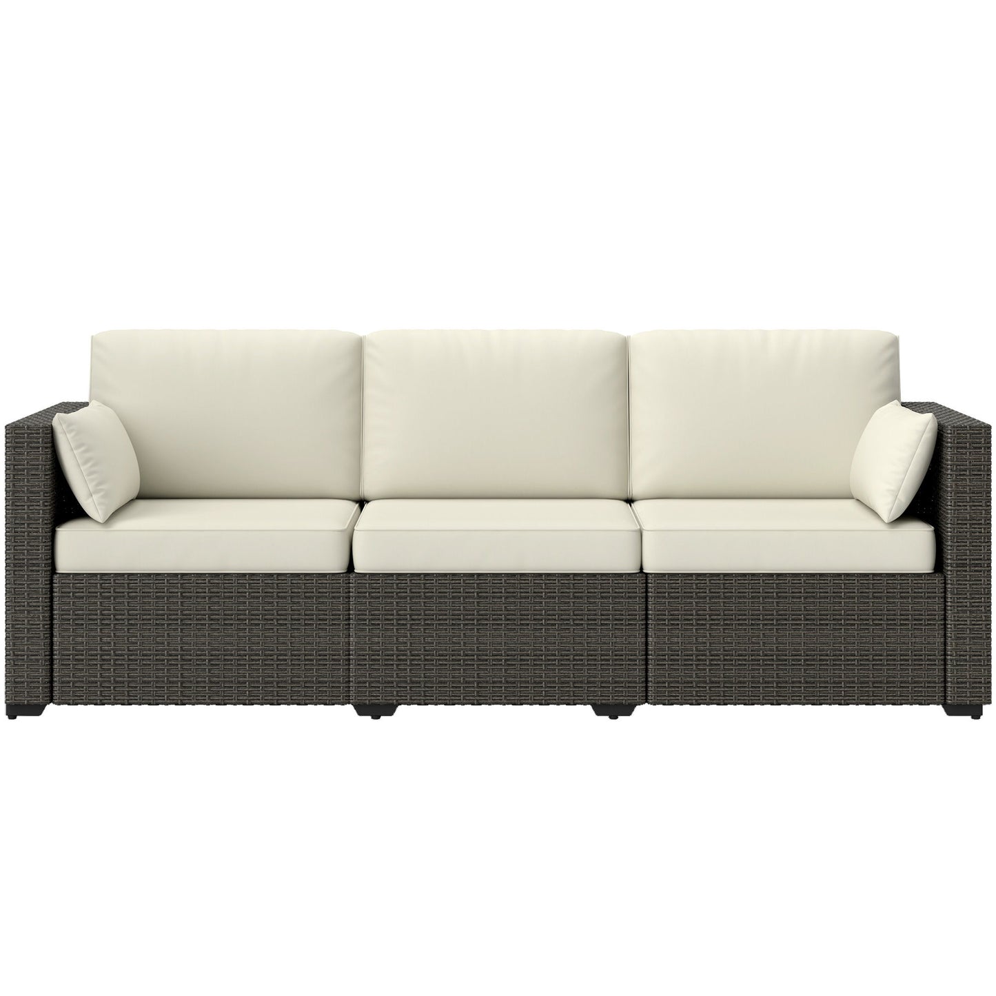 3-Seater Outdoor Sofa with Cushions, PE Rattan Conversation Patio Couch with Pillows for Garden, Poolside, Cream White