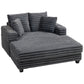 60" Chaise Lounge Chair, Oversized Upholstered Sofa Bed with Cup Holders & Pillows, Sleeper Couch for Living Room, Grey