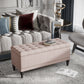 Storage Ottoman, Linen Fabric End of Bed Bench with Soft Close Lid, Button Tufted Storage Bench for Living Room, Entryway or Bedroom, 42" x 17" x 19", Beige
