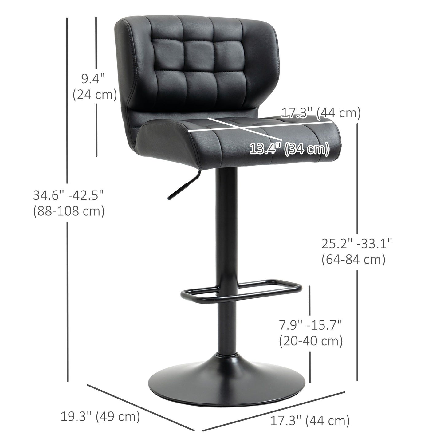 Swivel PU Leather Bar Stools Set of 2 - Black
