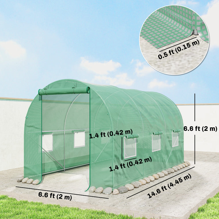 15' x 6.6' x 6.6' Green Tunnel Greenhouse with Roll Up Door