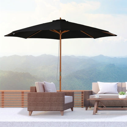 10' x 8' Black Wooden Patio Umbrella with Bamboo Ribs