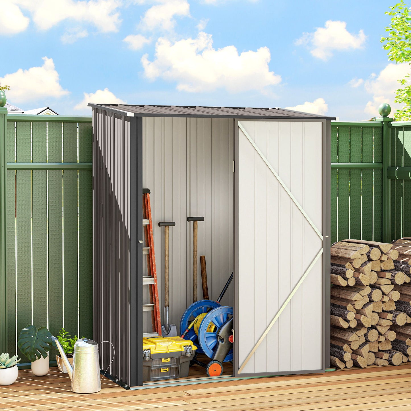 5' x 3' Outdoor Storage Shed, Steel Garden Shed with Single Lockable Door, Tool Storage Shed for Backyard, Light Grey