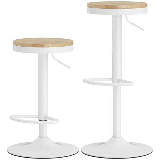 Wood Barstools Set of 2, Swivel Bar Stools with Adjustable Height for Kitchen Counter, Natural Wood and White