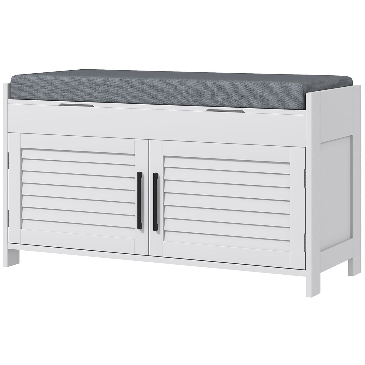 35.4" Entryway Shoe Bench with Cushion and Storage - White