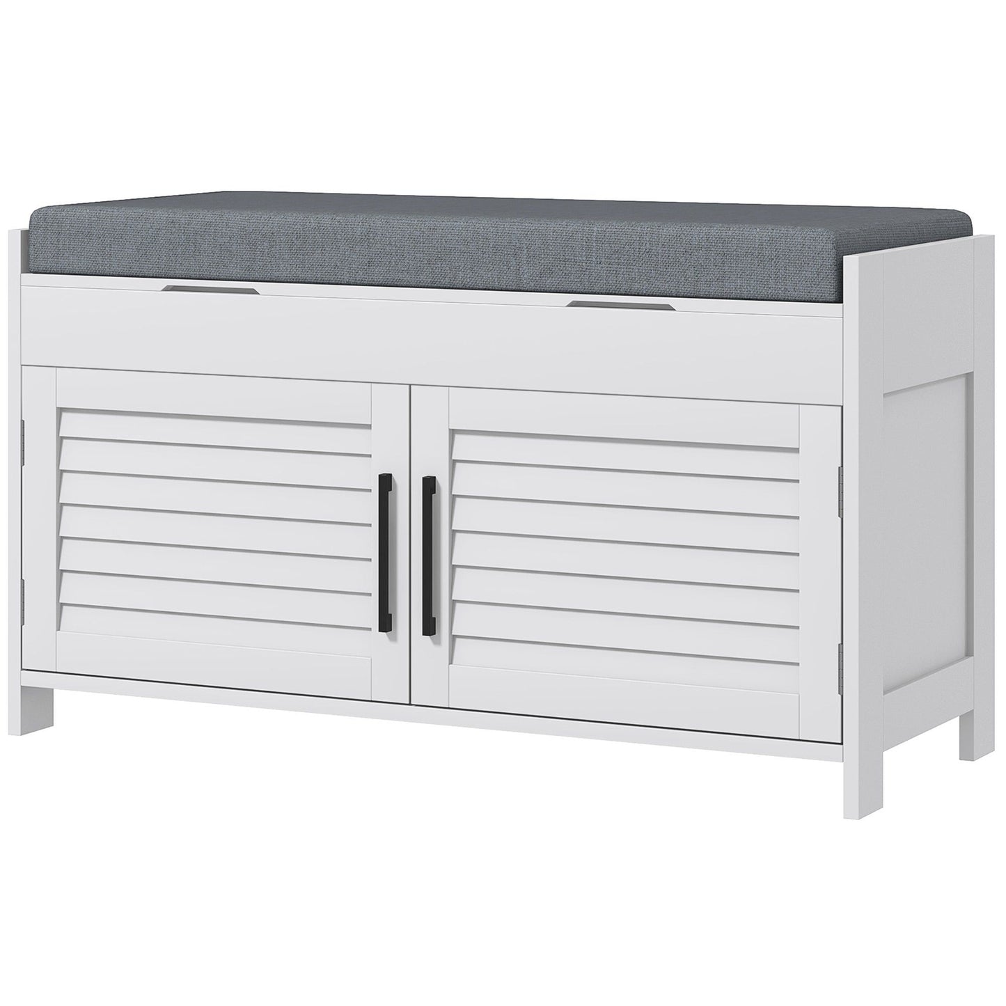 35.4" Entryway Shoe Bench with Cushion and Storage - White