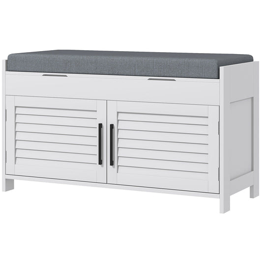 35.4" Entryway Shoe Bench with Cushion and Storage - White