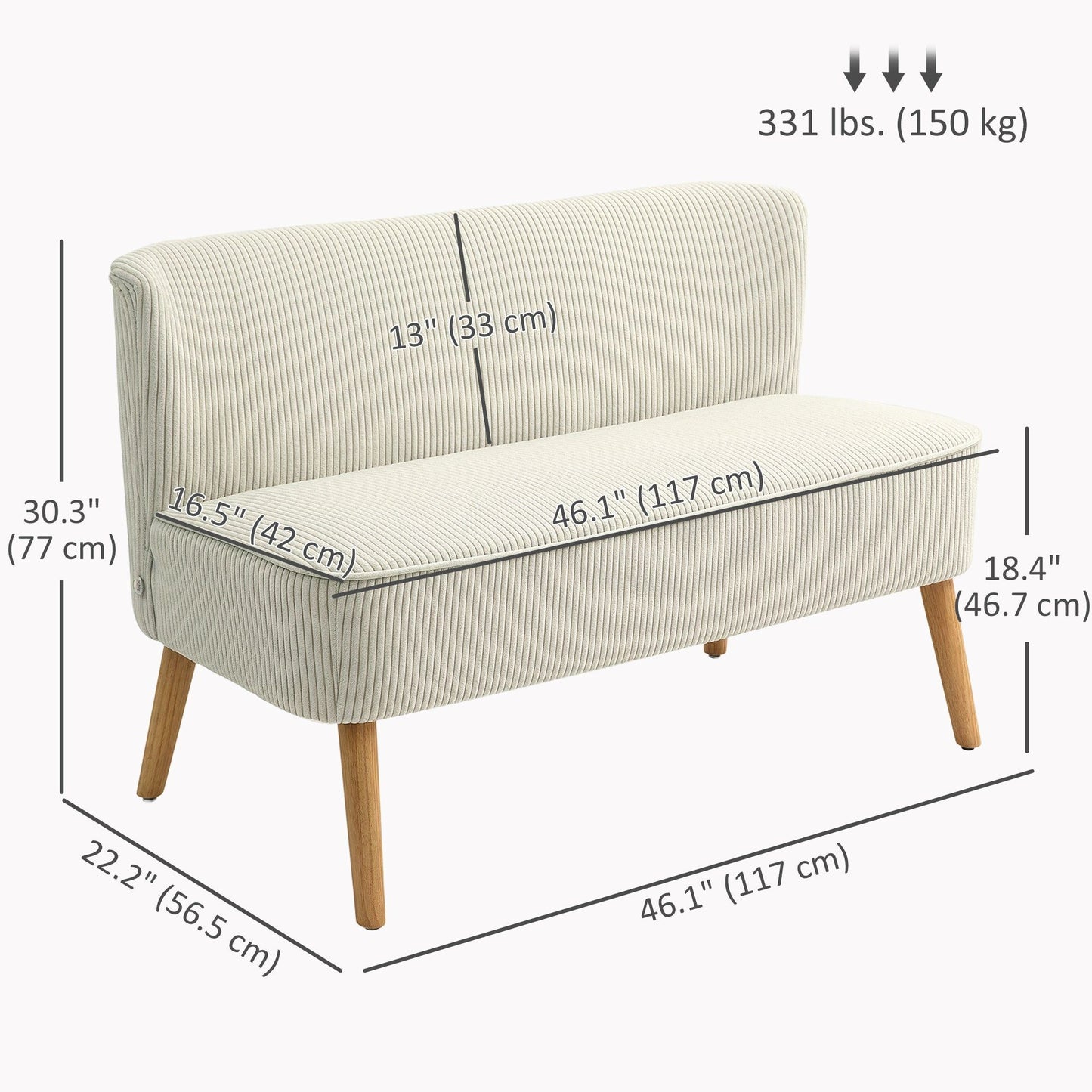 2-Seater Sofa with Rubber Wood Legs - Cream White