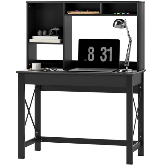 Computer Desk with Hutch and Storage Shelves - Black