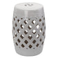 18" Ceramic Garden Stool with Woven Lattice Design, Indoor & Outdoor Decorative Accent Stool, White
