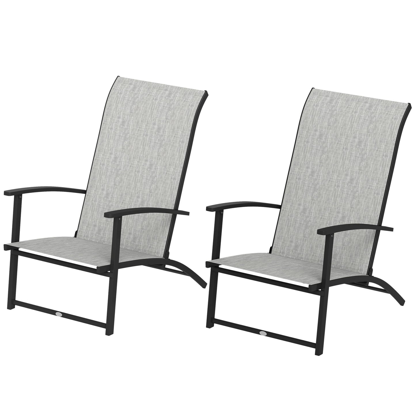 Set of 2 Folding Lawn Chairs, Outdoor Folding Chairs with Armrests, High Backrest for Backyard Balcony, Grey