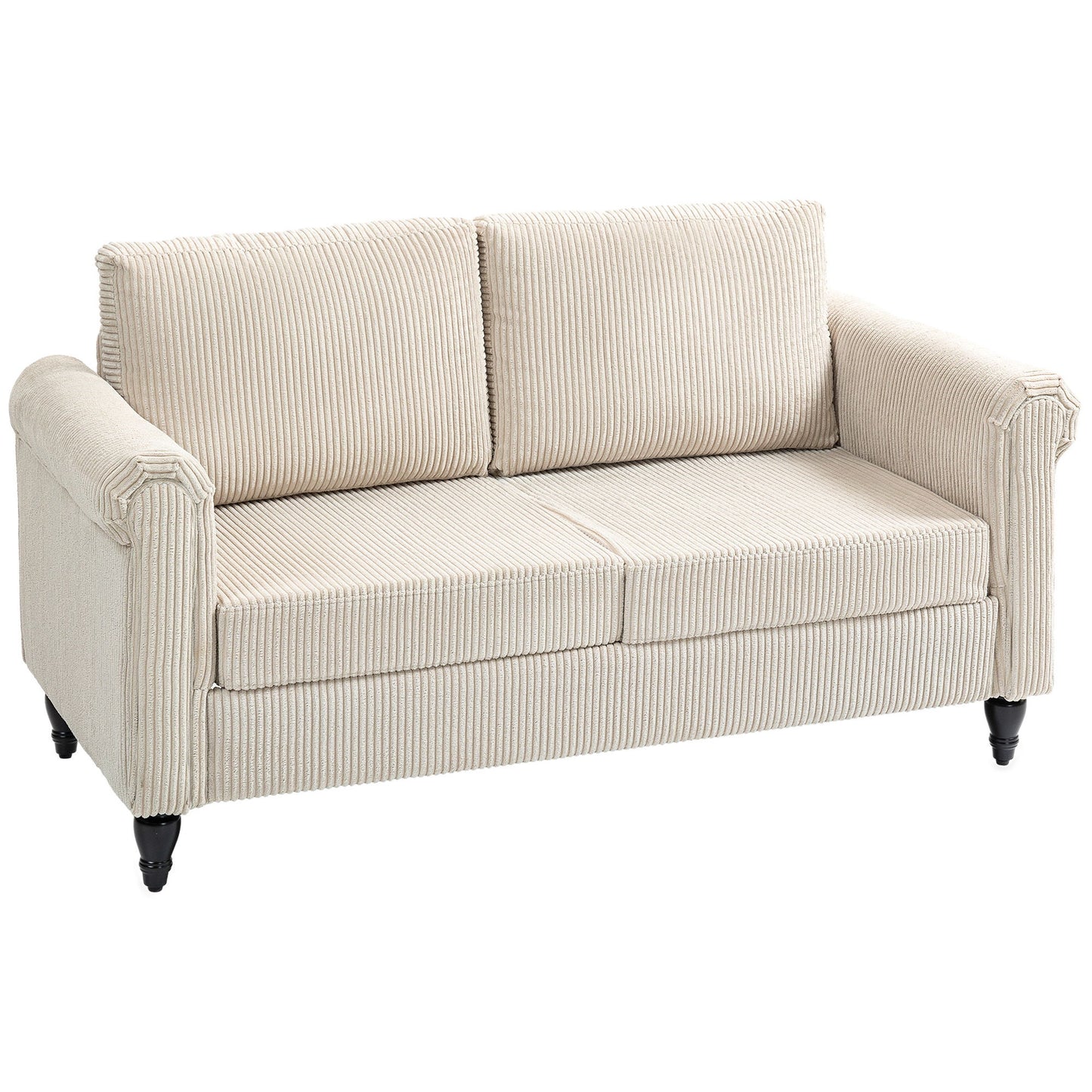Vintage Loveseat, Upholstered Love Seat Furniture, Fabric 2 Seater Sofa with Rolled Arms, Rubber Wood Legs, Beige