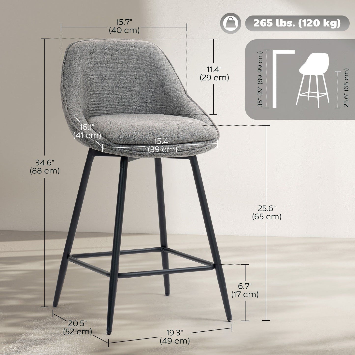 Set of 2 26" Swivel Barstools with Armrests - Dark Grey