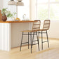 Rattan Counter Height Bar Stools Set of 2, 26" Counter Stools with Back, Modern Bar Chairs for Kitchen Island, Brown