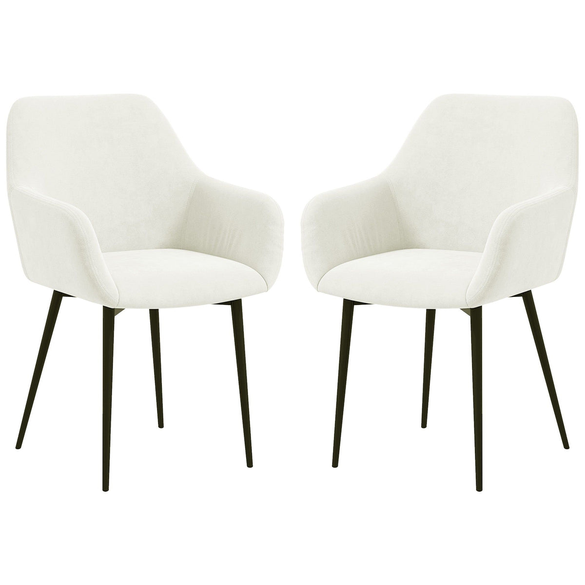 Velvet Dining Chairs Set of 2 with Armrests - Cream White