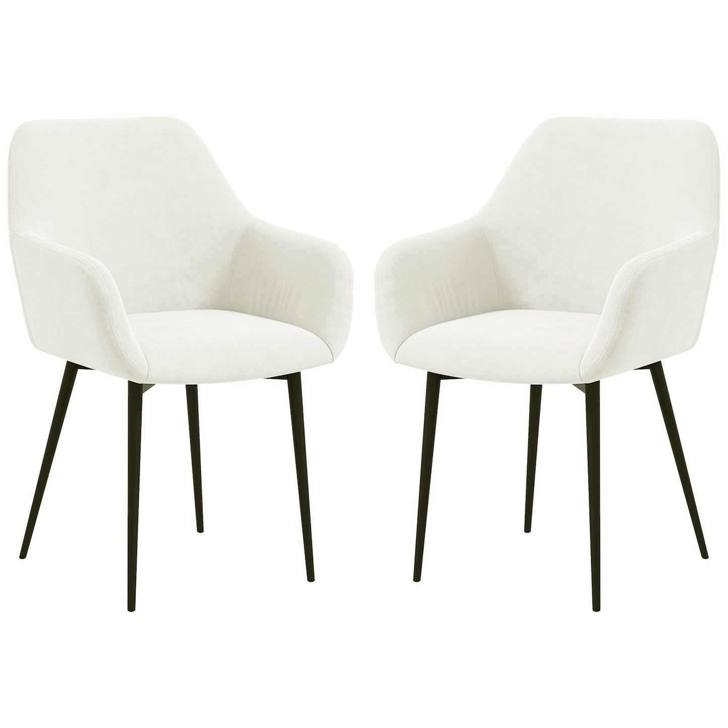 Velvet Dining Chairs Set of 2 with Armrests - Cream White
