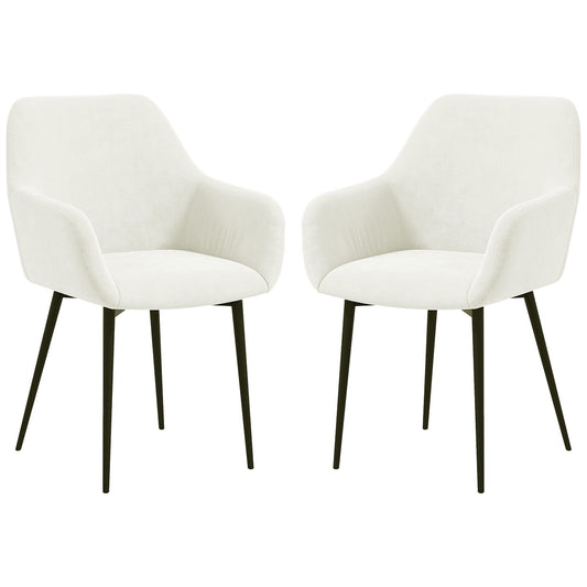 Velvet Dining Chairs Set of 2 with Armrests - Cream White