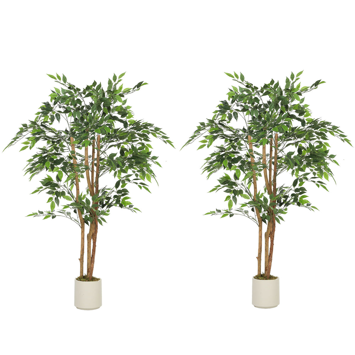 5FT Artificial Banyan Tree Set of 2, Fake Potted Tree with Solid Wood Trunk and Pot for Indoor
