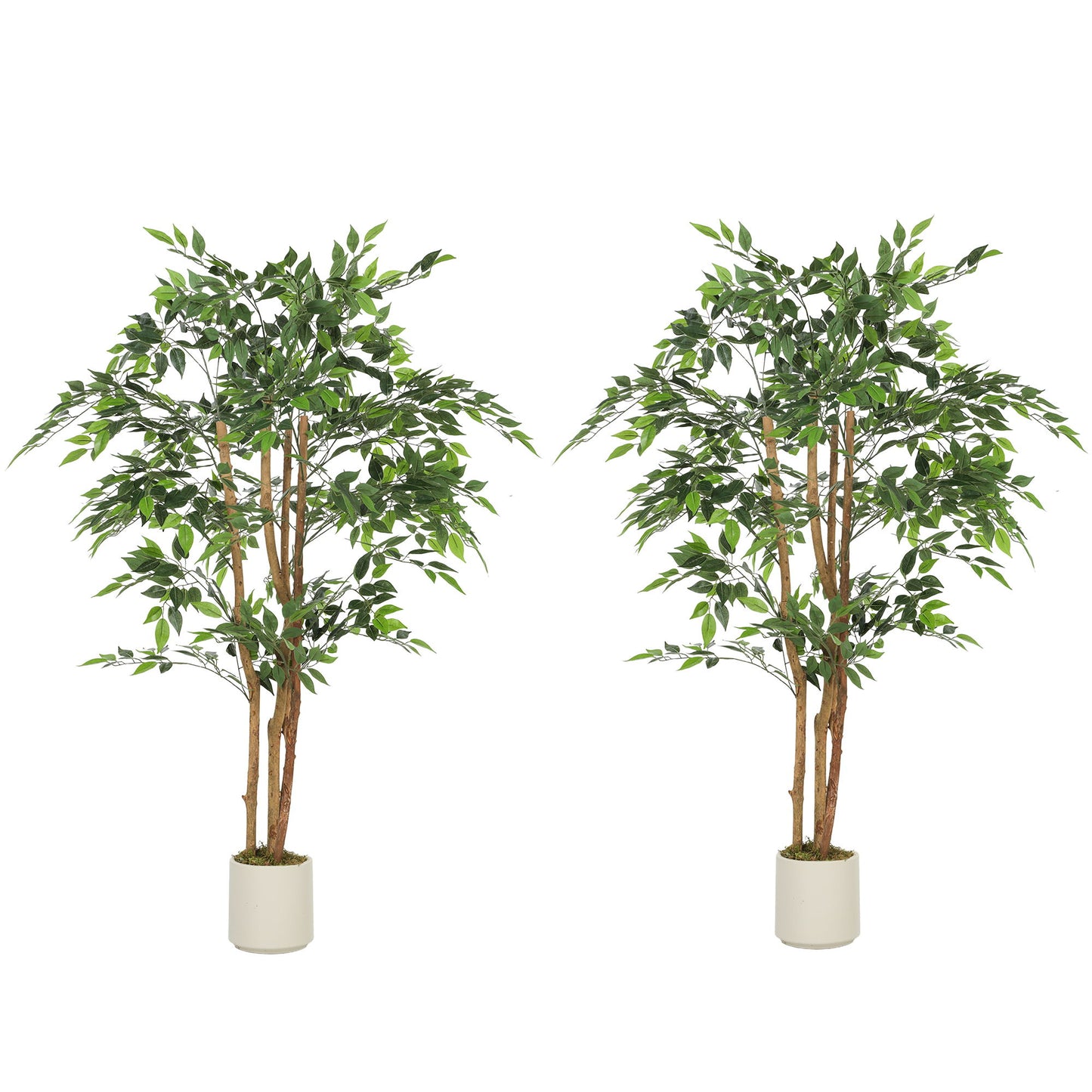5FT Artificial Banyan Tree Set of 2, Fake Potted Tree with Solid Wood Trunk and Pot for Indoor