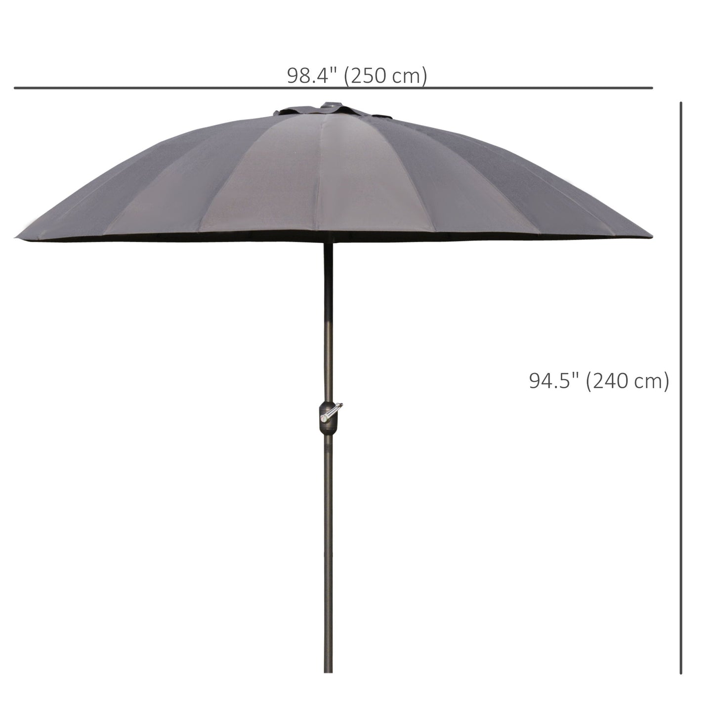 8ft Shanghai Garden Parasol Umbrella with Crank & Tilt, Adjustable Outdoor Sun Shade, Dark Grey