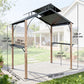 8 x 6ft Hardtop Grill Gazebo, BBQ Gazebo with Metal Double Roof, Outdoor Grill Canopy with Wood-Grain Aluminum Frame