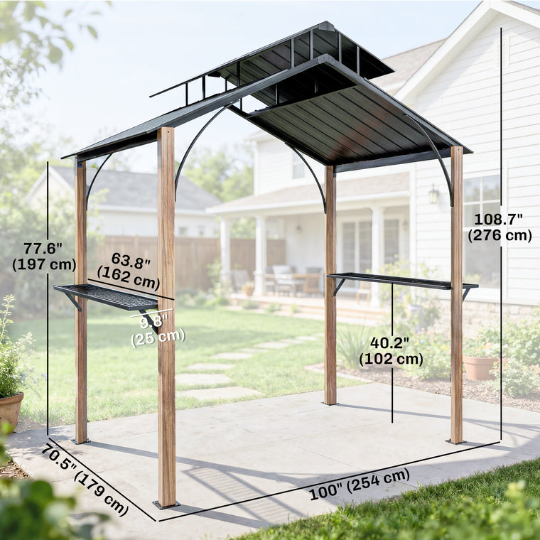 8' x 6' Hardtop Grill Gazebo with Metal Double Roof