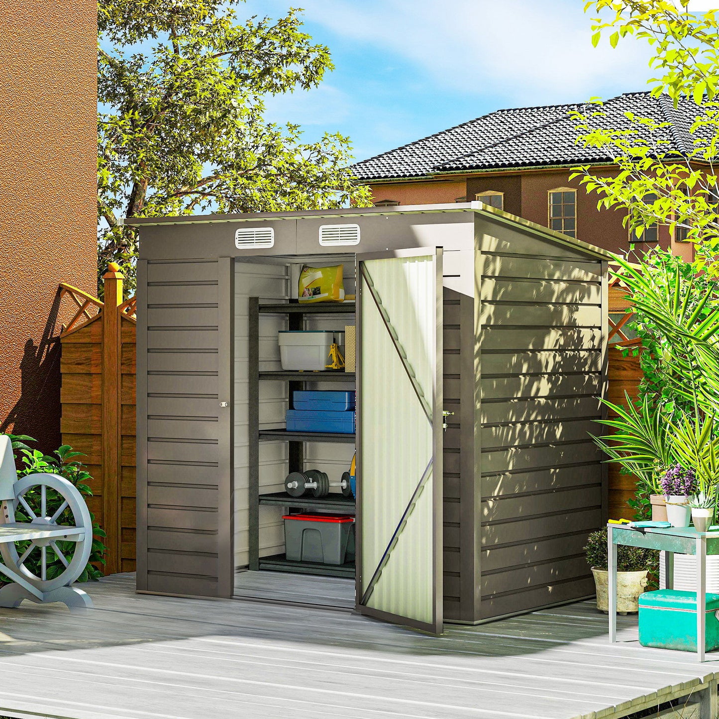 6 x 4FT Galvanized Garden Storage Shed, Metal Outdoor Shed with Double Doors and 2 Vents, Light Grey