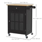 Rolling Kitchen Cart with Drawer and Glass Cabinet - Black