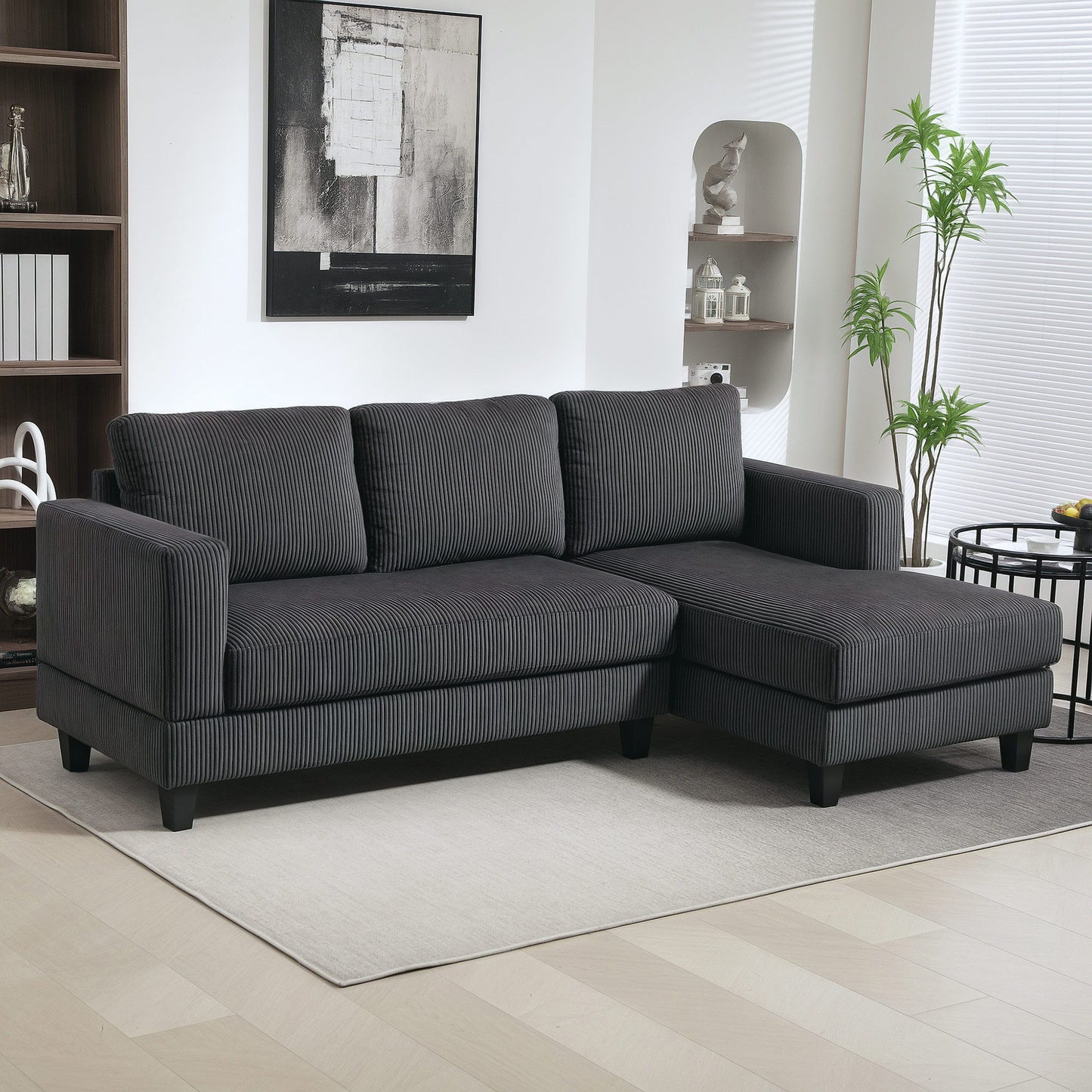 L Shaped Couch, L Shape Sofa with Chaise Lounge and Spring Cushion for Living Room, Bedroom, Grey
