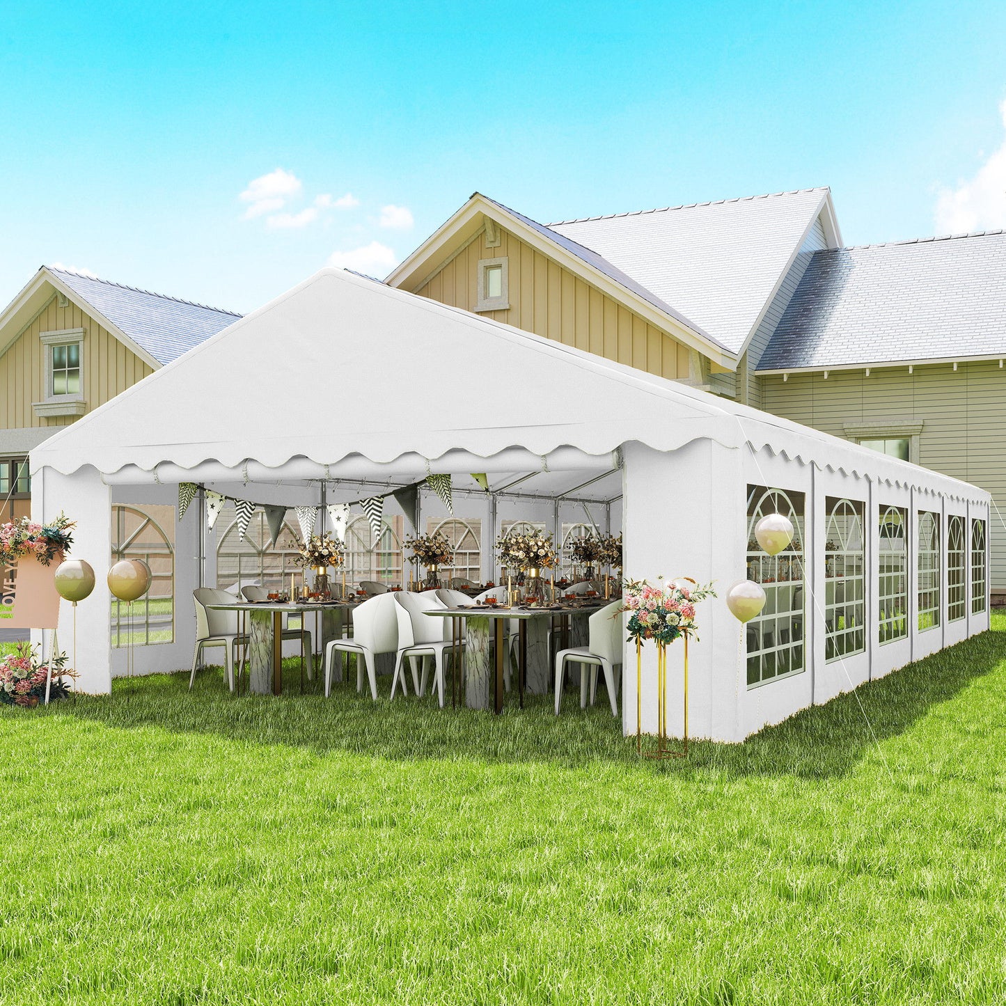 20' x 40' Party Tent, Outdoor Canopy Tent with Removable Sidewalls, 12 Windows for Parties, Wedding, Events, BBQ, White