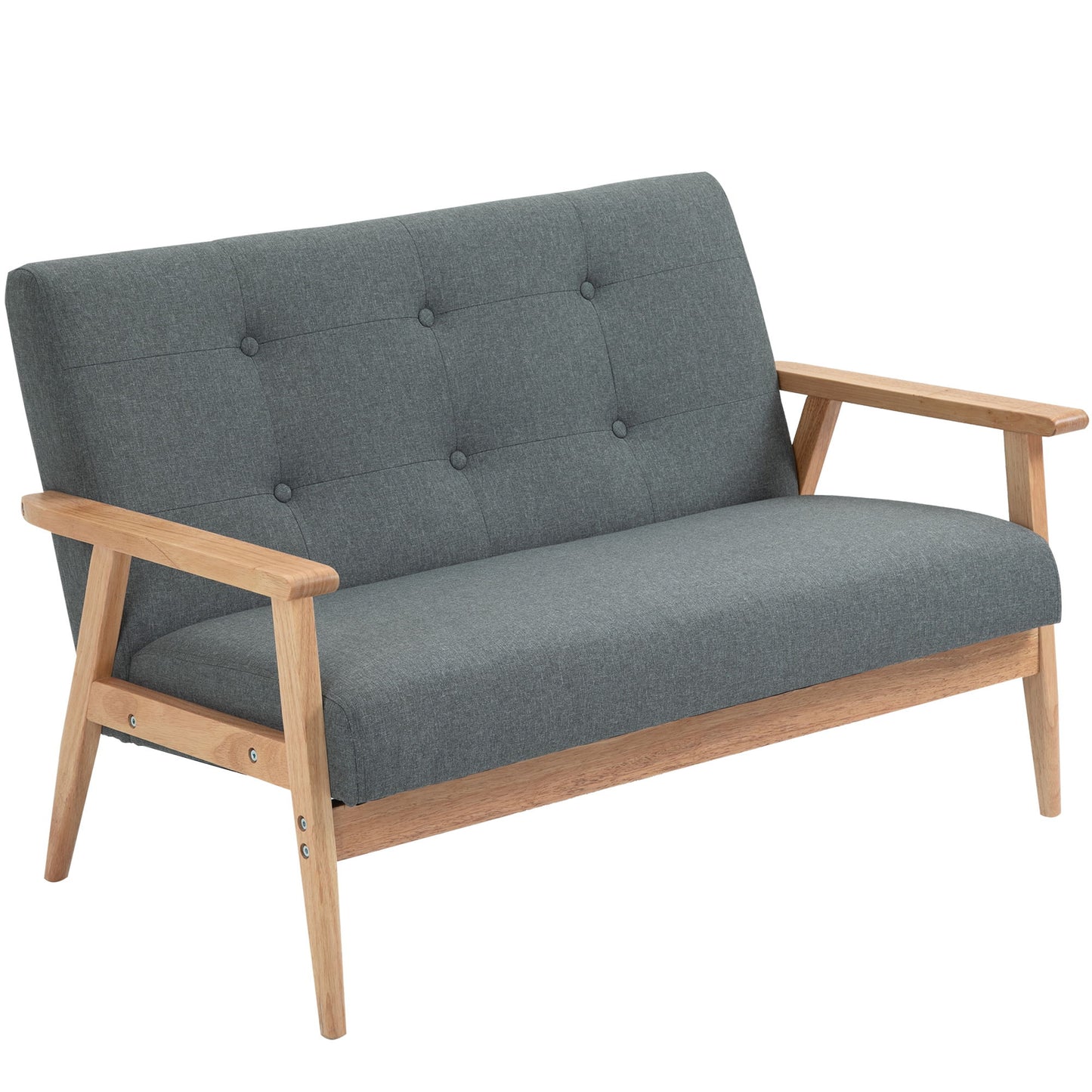 45" 2 Seat Sofa, Upholstered Two Seater Couch with Rubber Wood Legs for Bedroom, Living Room, Dark Grey