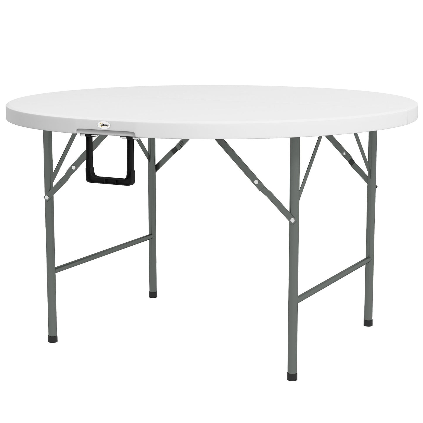 Φ48" Folding Patio Table, Outdoor HDPE Picnic Table, Card Table for 6, Round Folding Banquet with Metal Frame, White