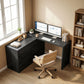 L-Shaped Computer Desk with 6 Drawers - Black Wood Grain