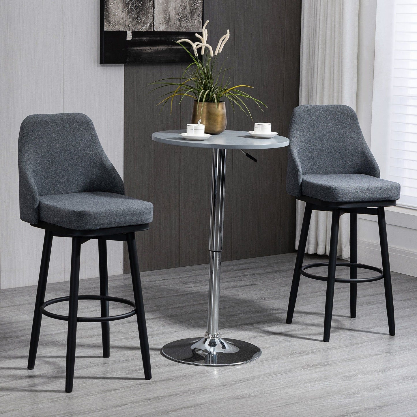 Extra Tall Swivel Bar Stools Set of 2 with Footrest - Charcoal Grey