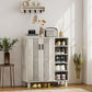 Shoe Storage with Double Doors and Open Shelves 17 Pair Shoe Storage Organizer for Entryway Hallway Light Grey