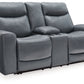 Mindanao - Steel - Pwr Reclining Loveseat/Con/Adj Hdrst - Leather Match