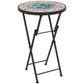 Mosaic Outdoor Patio Side Table, 14" Round Folding Outdoor Coffee Table with Steel Frame for Balcony Deck Patio Terrace, Mixed Colour