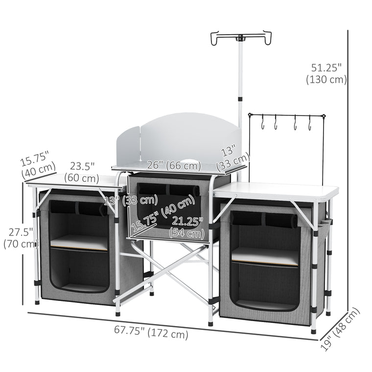 Grey Aluminum Folding Camping Kitchen with Fabric Cupboards