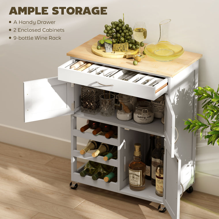 Rolling Kitchen Island with Wine Rack - White
