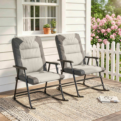 Folding Rocking Chair Set of 2 Padded Rockers with Armrest, Light Grey - Light Grey