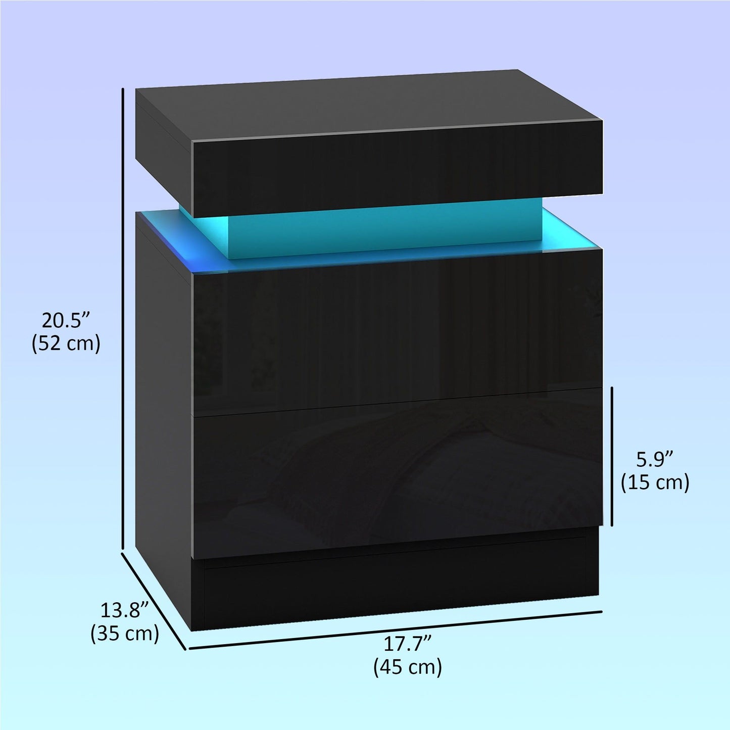 LED Nightstand Set of 2 with 2 Drawers - Black