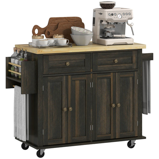 Rolling Kitchen Island with Rubber Wood Top - Brown Oak