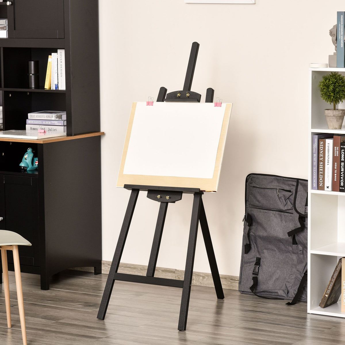 55" Pine Wood Painting Easel Stand, Adjustable Folding Art Easel, Tilts up to 75° for Adults, Begginners and Students, Black