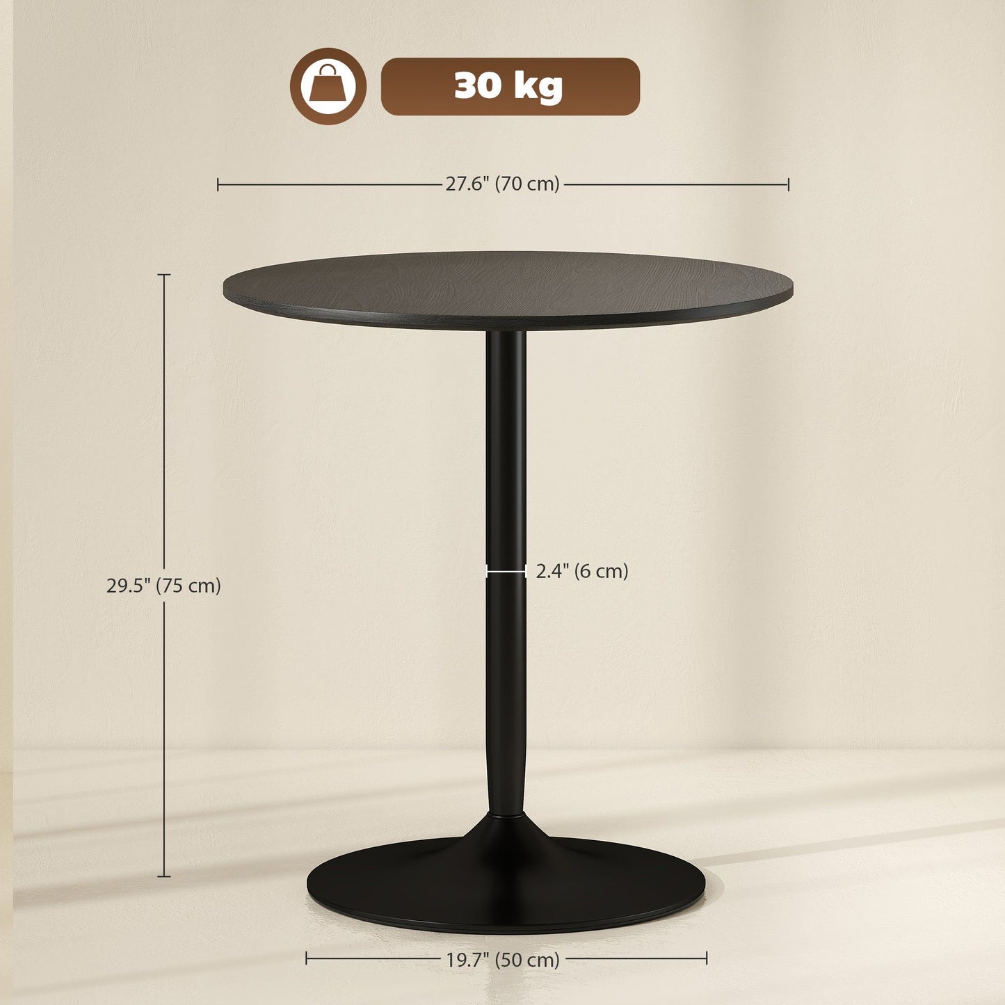 27.6" Round Dining Table Seats 2 - Black