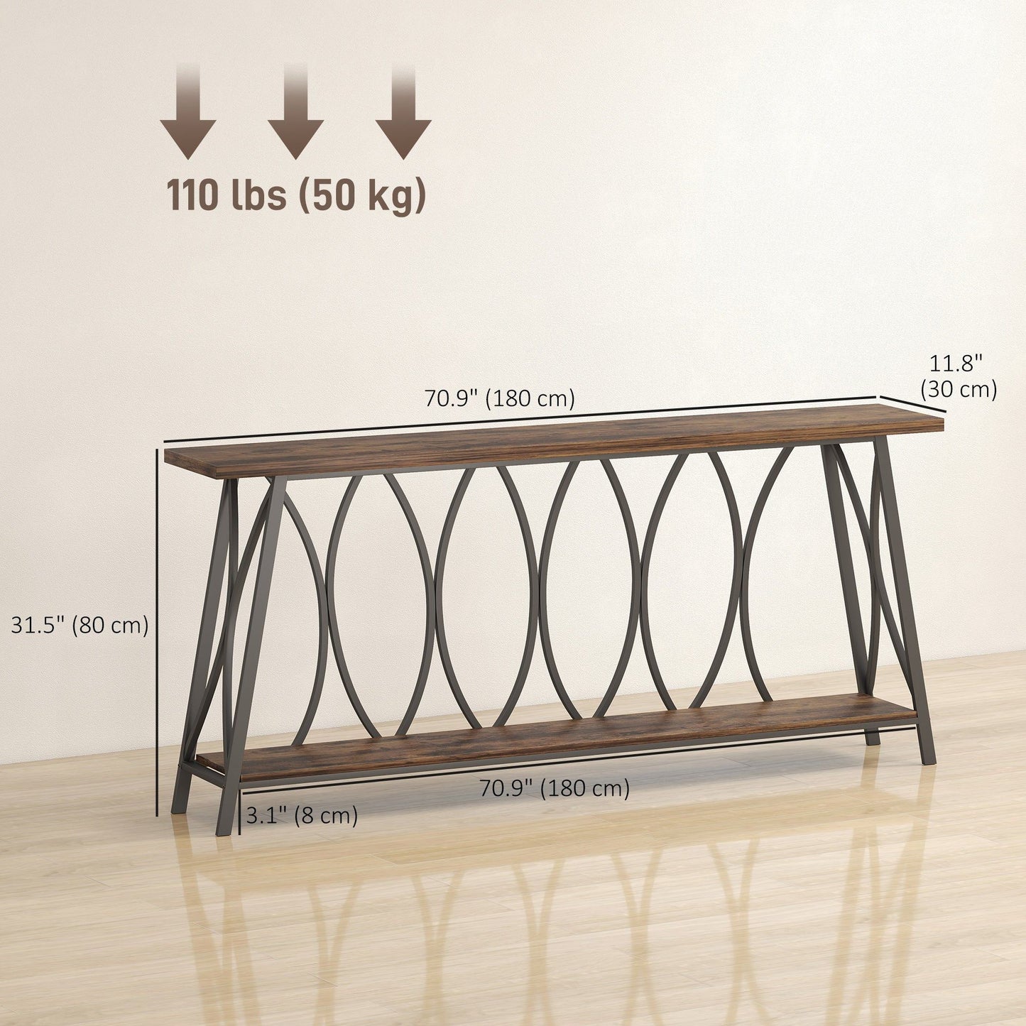 71" Industrial 2-Tier Console Table - Rustic Brown