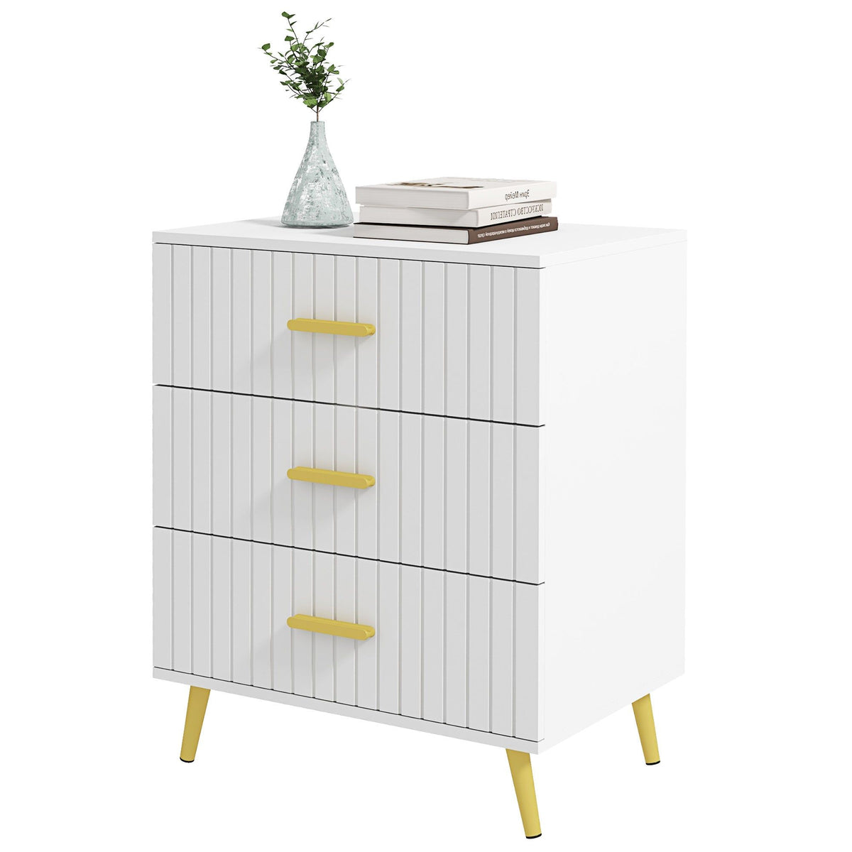 3-Drawer Chest of Drawers with Gold Handles - White