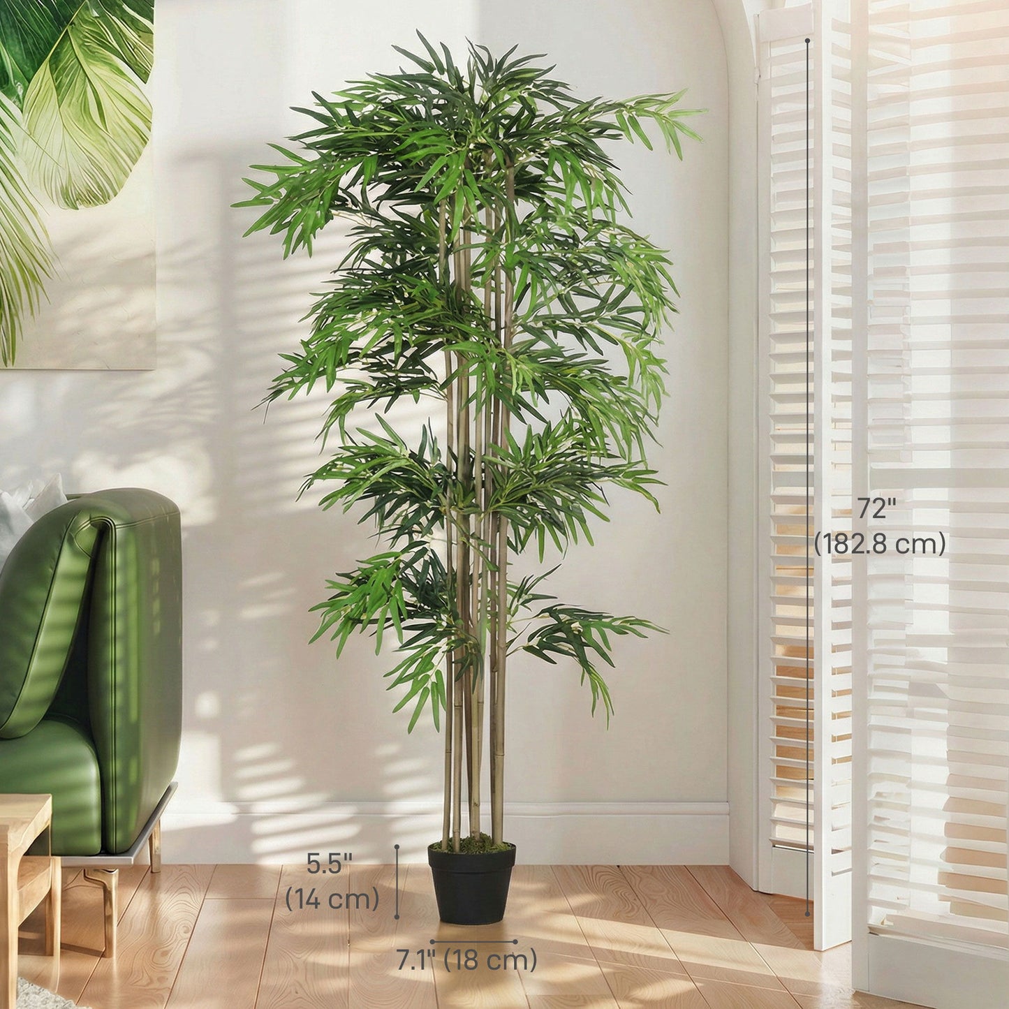 6FT Artificial Bamboo Tree, Fake Plant with 1530 Leaves, Greenery Plant in Nursery Pot for Indoor, Green