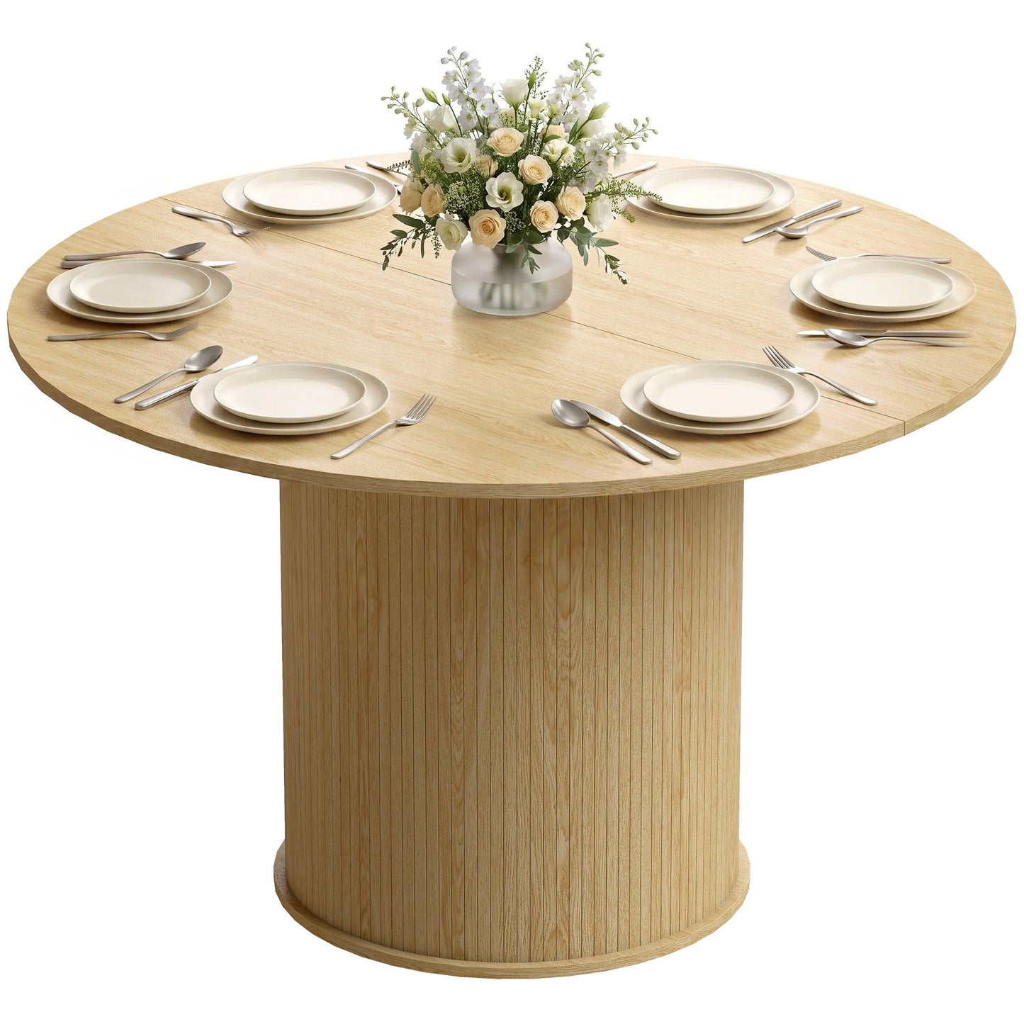 47" Round Dining Table with Fluted Pedestal Base - Natural