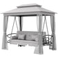 3 Person Outdoor Patio Daybed, 3 in 1 Canopy Gazebo Swing Chair Garden Hammock with Mesh Mosquito and Sun Shade, Grey