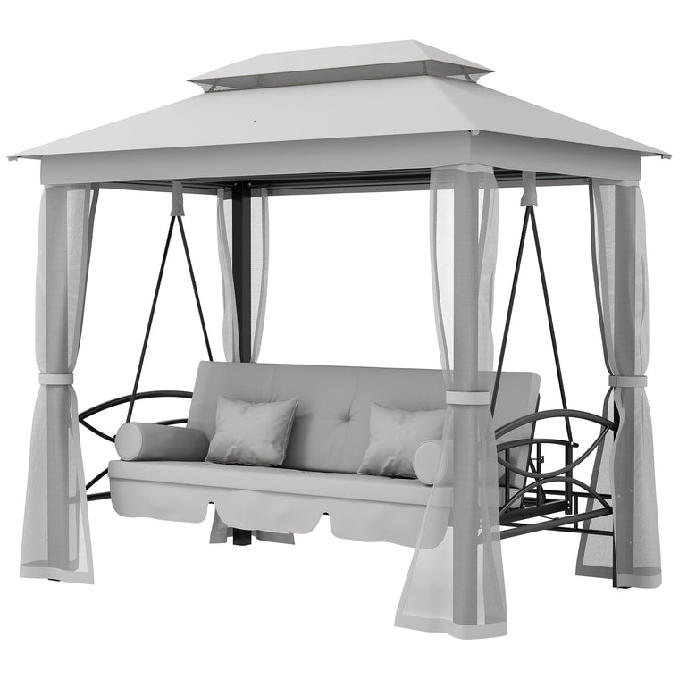 Grey 3-in-1 Patio Daybed Swing with Canopy & Mosquito Net